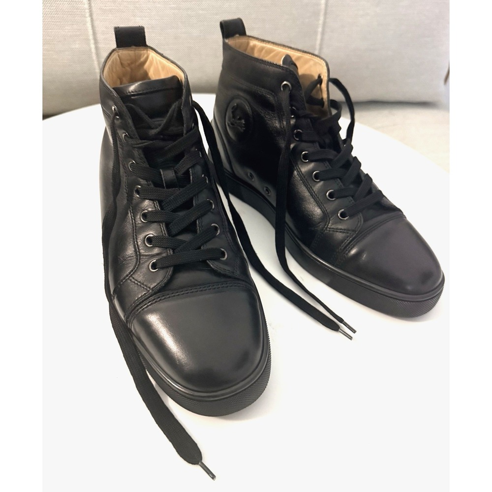 🔥 Christian Louboutin Men's Black Leather Louis High-Top Sneakers – Size US 10 - Picture 11 of 12